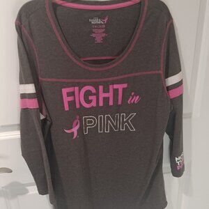 Susan G. Komen Fight in Pink Breast Cancer Plus Size Grey/Pink 3/4 sleeve Top 2X